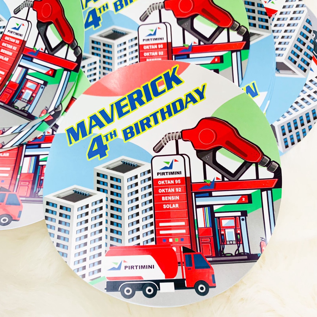 

Pertamini SPBU Sticker Birthday Pudding / Souvenir Hampers Nasi Kotak Birthday