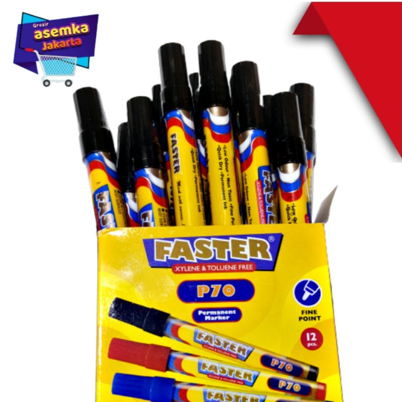 Spidol Permanen FASTER P70 Grosir 12pcs