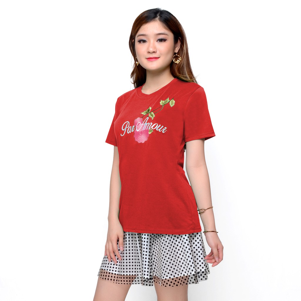 Kaos Tshirt Lengan pendek Wanita Gaya korea bordir - XSHOP Lulu
