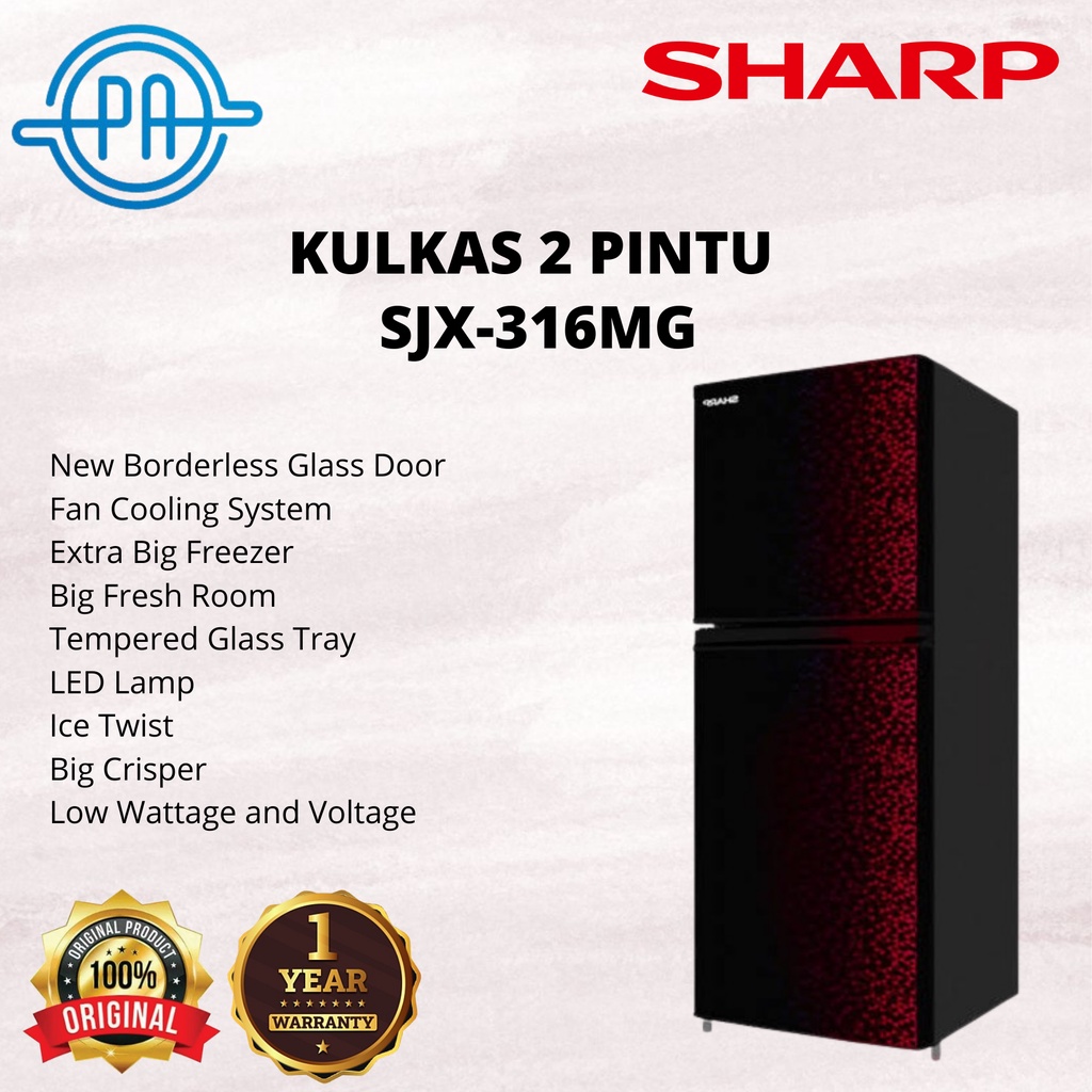 KULKAS SHARP SJ 316 MG LEMARI ES 2 PINTU SJ316MG SJ 316MG