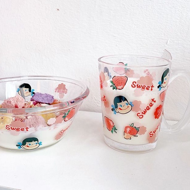 PEKO MILKY BOWL DAN GELAS PEKO KACA TRANSPARAN 1 set MANGKUK KACA TRANSPARAN KOREA MUG GELAS KACA 30