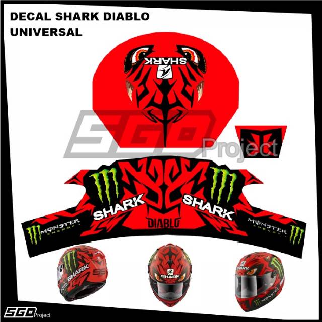 Stiker Decal Helm Motif Diablo Merah Universal Fullface