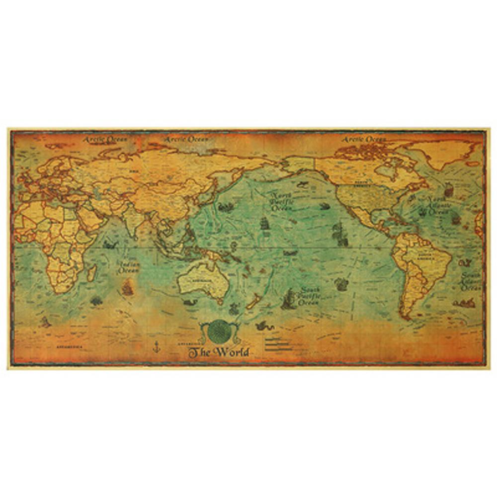 AUGUSTINA Peta Dunia Vintage Dekorasi Rumah Pribadi 71*36cm Poster Dinding Atlas Poster Retro Globe Map