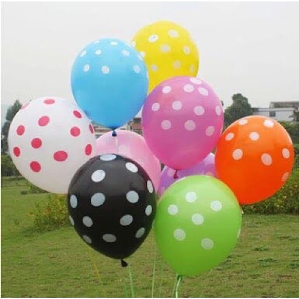 (100PCS) BALON PESTA ULTAH DLL BAHAN LATEK POLKADOT TEBAL BALON POLKA PUTIH DOT RANDOM WARNA WARNI BISA COD IMAHFASHION