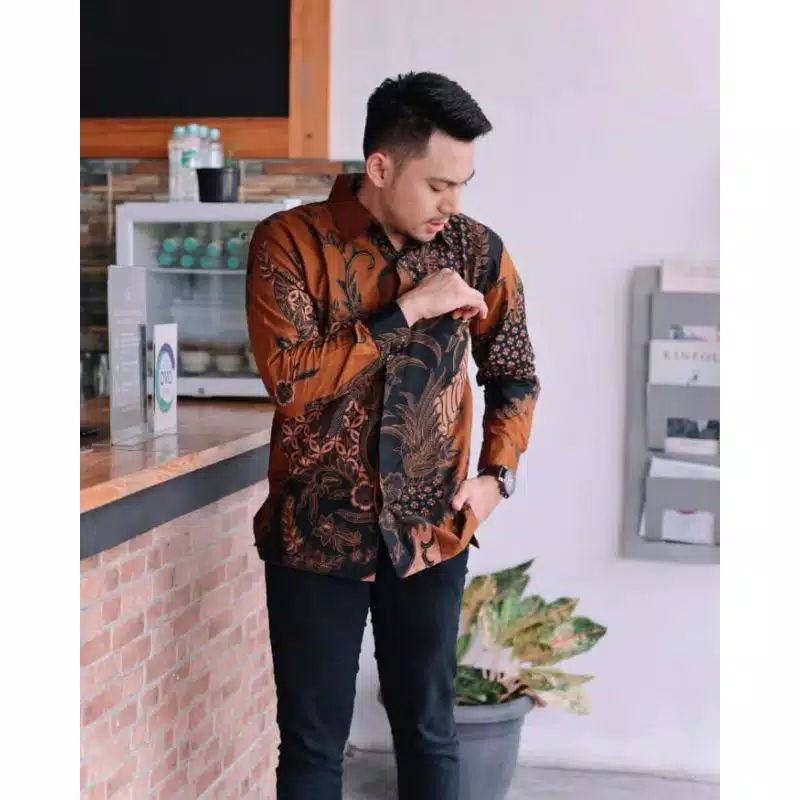 Kemeja Batik Pria Modern Baju Batik Pria Lengan Panjang Sragenan Bahan Katun Lapis Furing