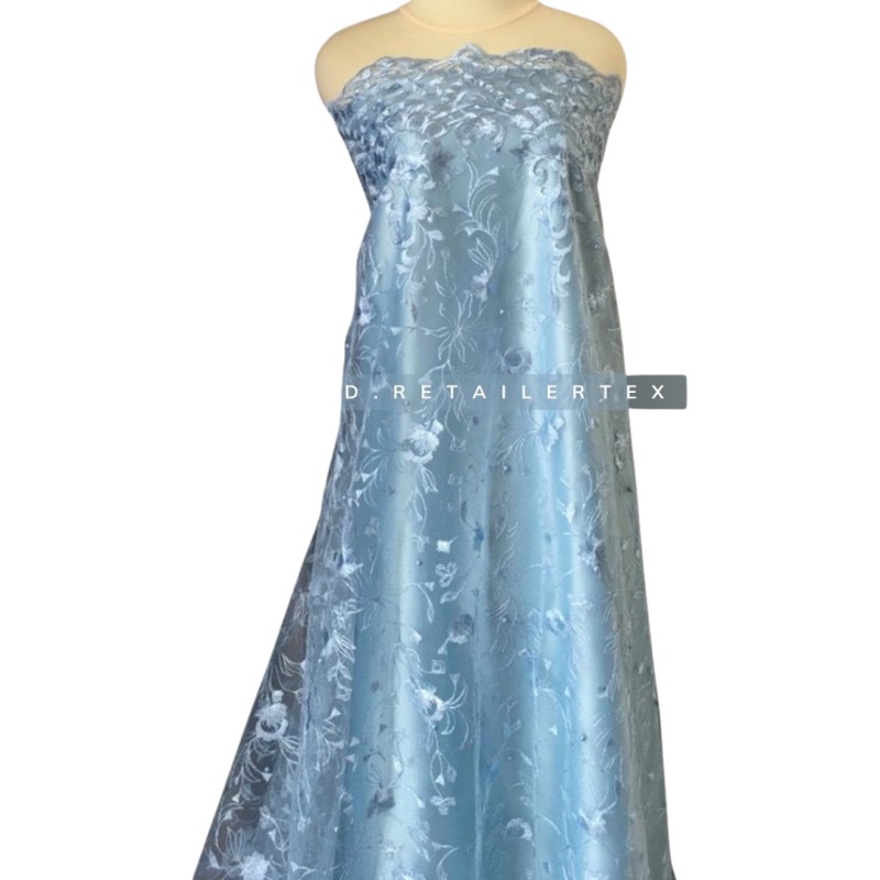 Bahan Dasar Kain Premium Tile Bordir Bulgari warna Baby Blue Ocean Blue