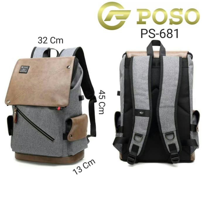 POSO Curve Tas Ransel Laptop Backpack Pria Usb Port Charger Rain Cover