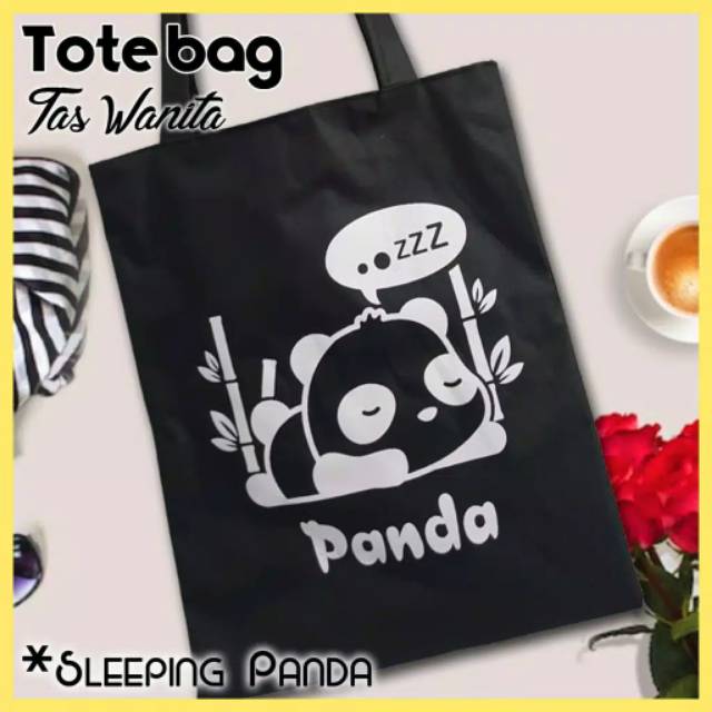 [PANDA]TOTEBAG PAKAI RESLETING TOTE BAG K-POP WANITA MURAH KARAKTER SLEEPING PANDA