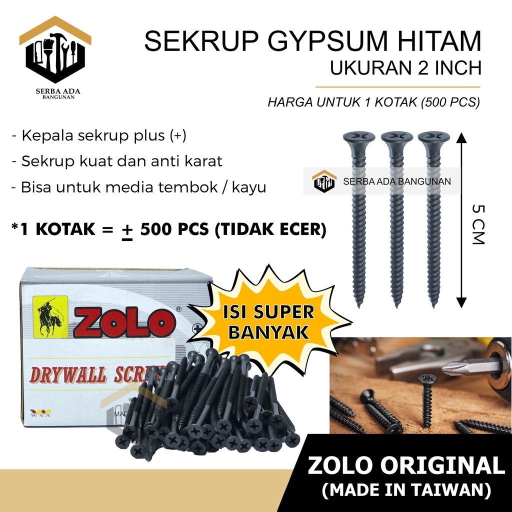 Skrup zolo 1 inch x 6 sekerap gypsum hitam bagus kuat