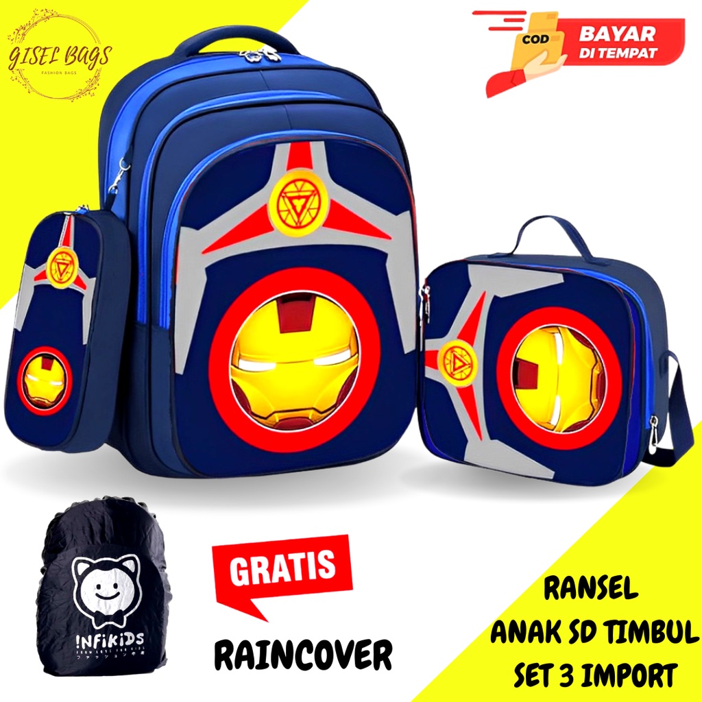 GB Tas ransel anak laki laki tas ransel sekolah import tas ransel 3 set gambar timbul