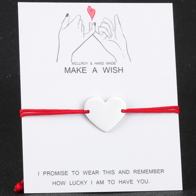 Gelang Tangan Tali Merah Adjustable Aksen Tulisan Make A Wish Love Bahan Stainless Steel