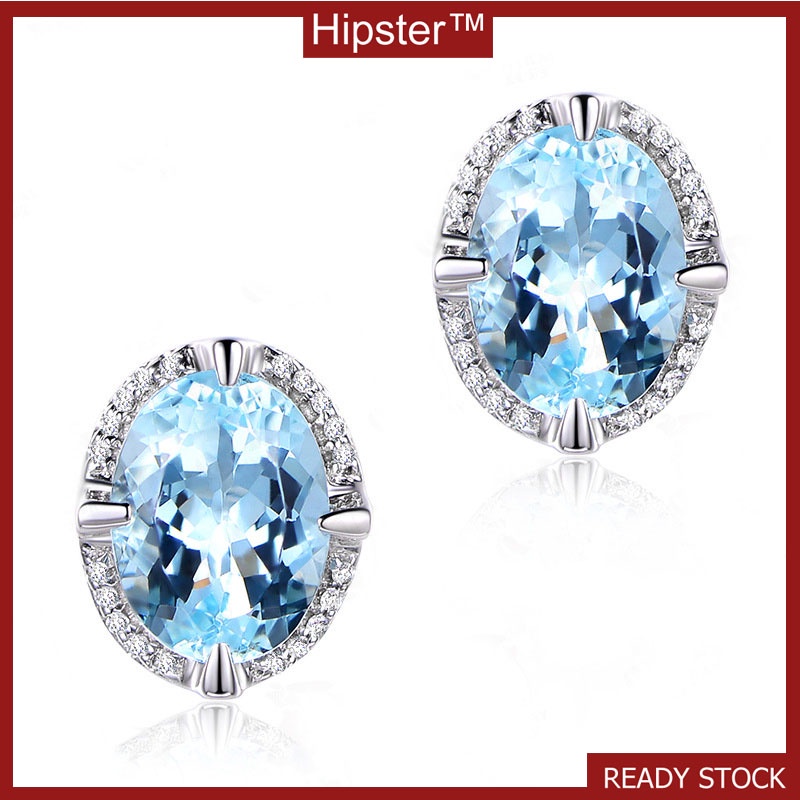 Light Luxury Diamond Temperament Aquamarine Simple Earrings