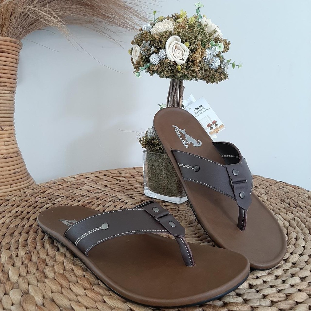 SANDAL KULIT PRIA BROWN TAN KULIT SAPI ASLI ORIGINAL HANDMADE GARUT KASUAL SANTAI