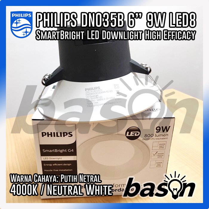 PHILIPS DN035B 9W 800lm D150 6&quot; PSU WH -  LED Downlight Profesional