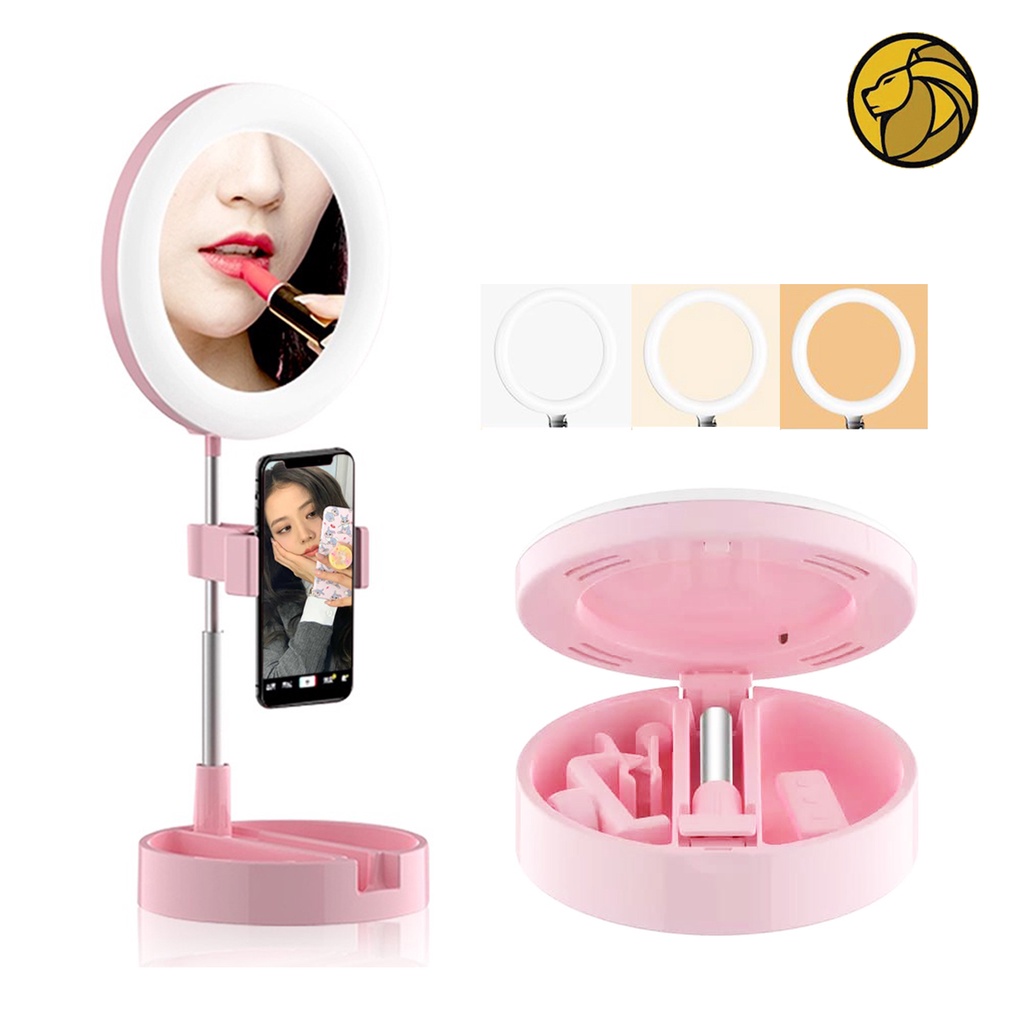 Kaca Cermin Rias With Ring Light Tripod Make Up Mirror G3