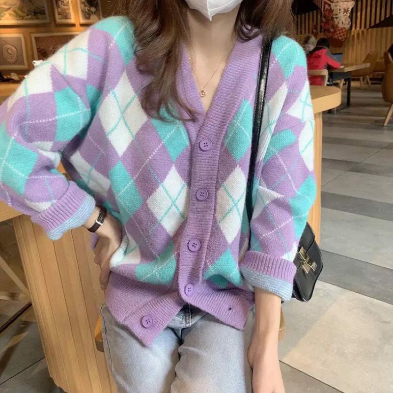 Sullivan Cardigan RESTOCK Lilac Argyle Rajut/cardy sullivan lilac argyle