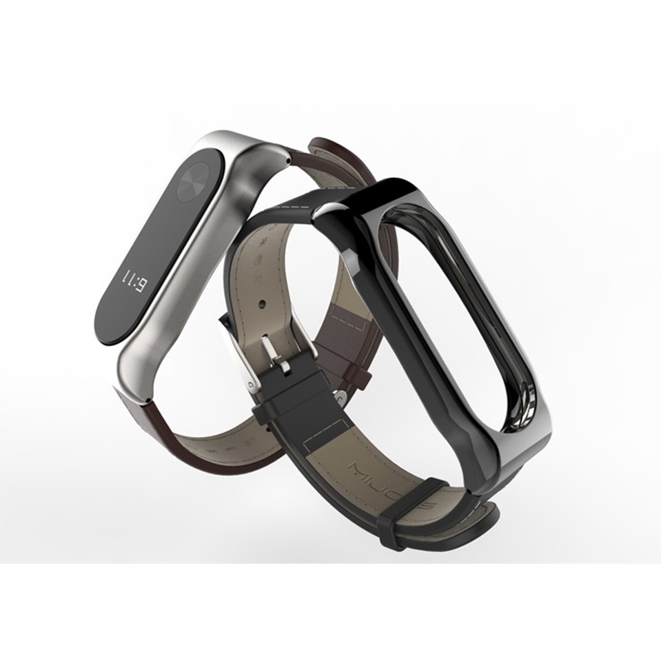 Xiaomi Mi Band 2 - Replacement Metal Frame Leather Watch Strap