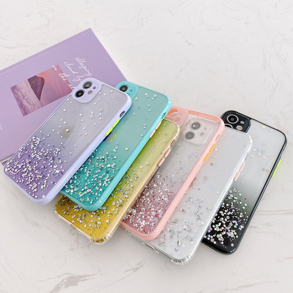 IPHONE Cover Pelindung case epoxy resin Gradasi Transparan Silikon Untuk Iphone11 12 13 14 Pro Max Plus X Xs Xr 7 8 Plus
