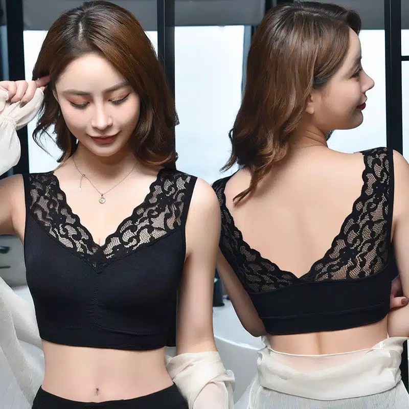 Bra Wanita TN50 dengan Model Renda Tanpa Kawat dan Bahan Lace Bergaya Korea Amerika