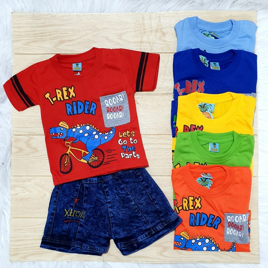 Baju Gratis  Celana Set Dino Anak Paket Hemat Baju dan Celana Murah Premium Kualitas Export