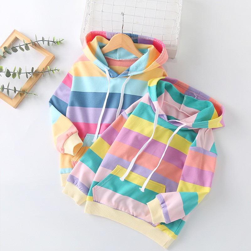 HappyOliver RAINBOW SWEATER atasan baju anak perempuan Hoodie lengan panjang import