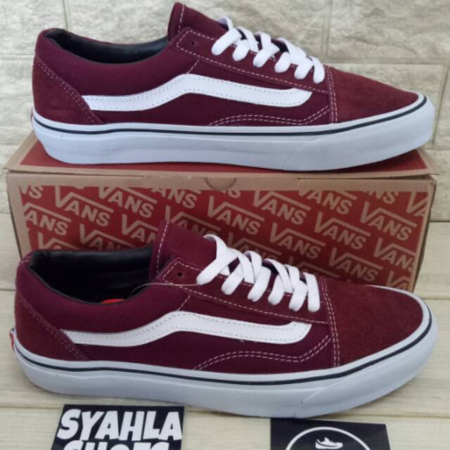 VANS OLD SKOOL MAROON WHITE | Shopee 