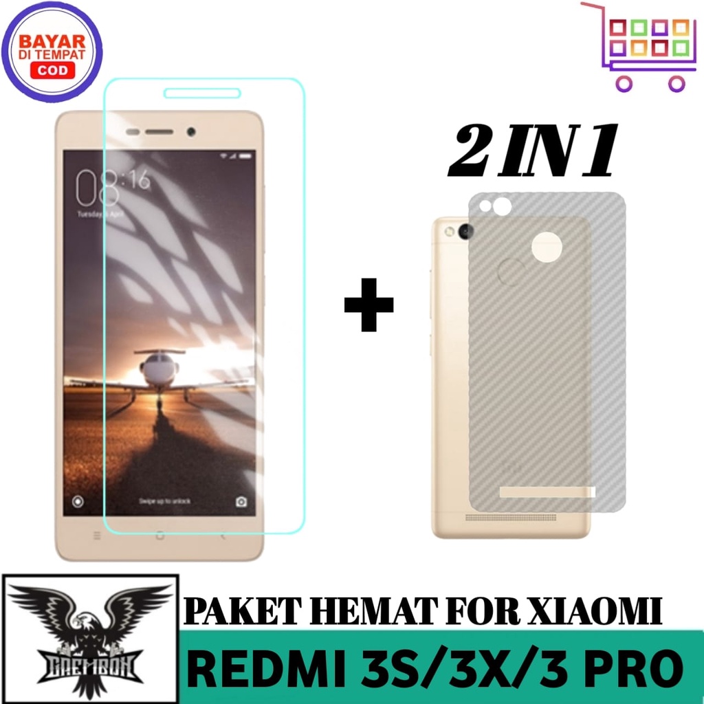 Promo Tempered Glass Xiaomi Redmi 3s 3x 3Pro Free Garskin Carbon Premium AntI Bekas Sidik Jari
