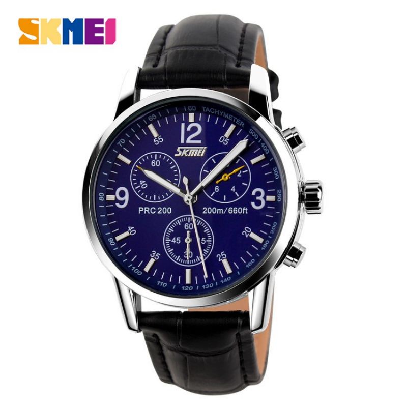 {COD} SKMEI 9070L Jam Tangan Pria Analog - Tali Kulit - Jam Tangan Keren - Jam Tangan Murah