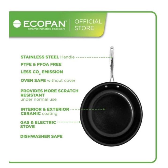 ECOPAN Eco Set Alat Masak 4 pcs Stir Wok + Frypan + Spatula + Glass Lid Bebas PTFE dan Bebas PFOA eco pan