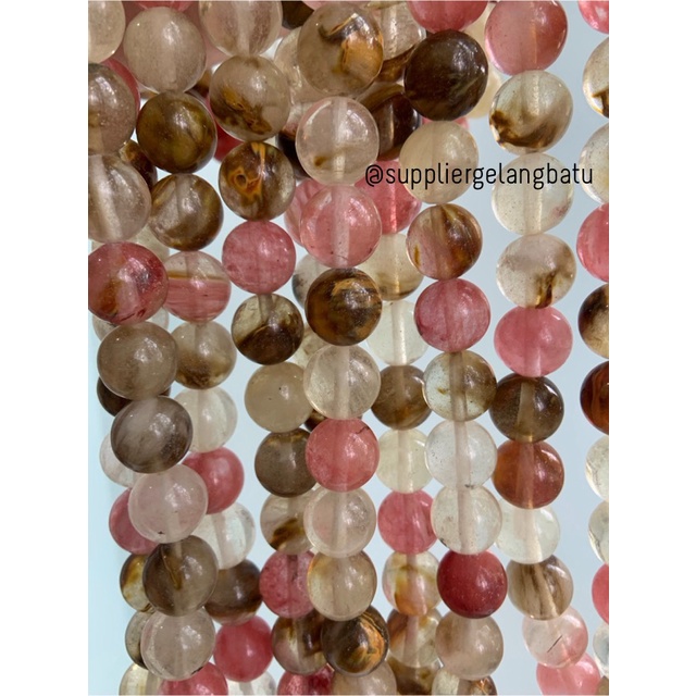 bahan batu mix agate cherry quartz 14mm gelang kalung natural akik