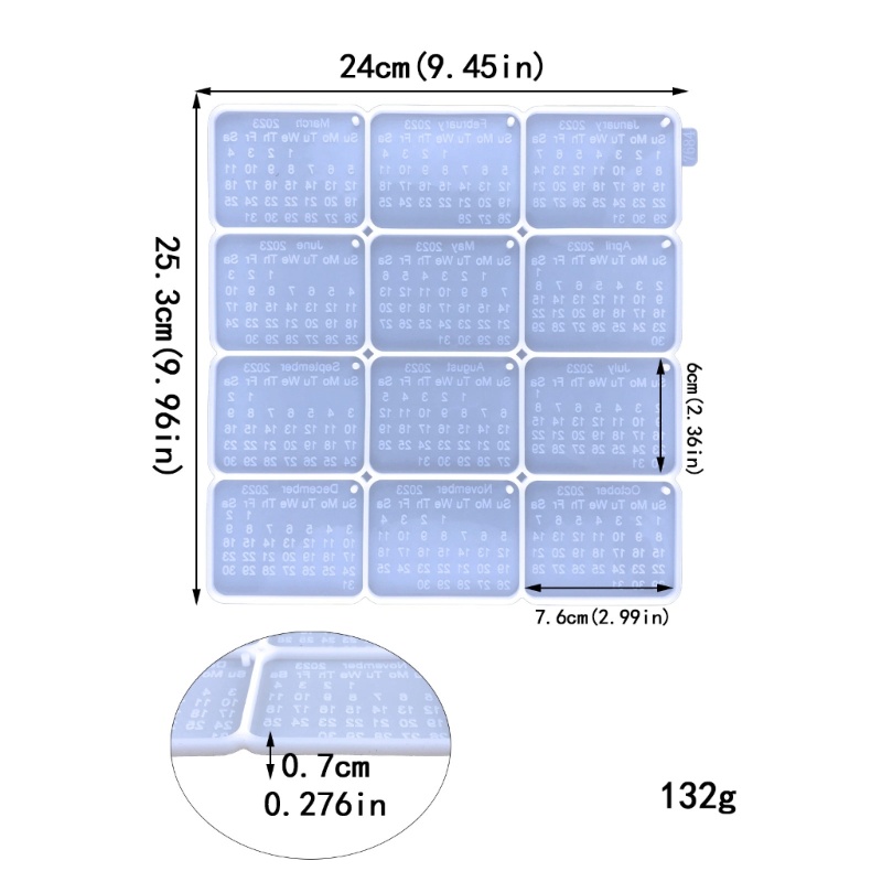 Siy Cetakan Epoxy Resin Bentuk Kalender 2023 Bahan Silikon Untuk Gantungan Kunci DIY
