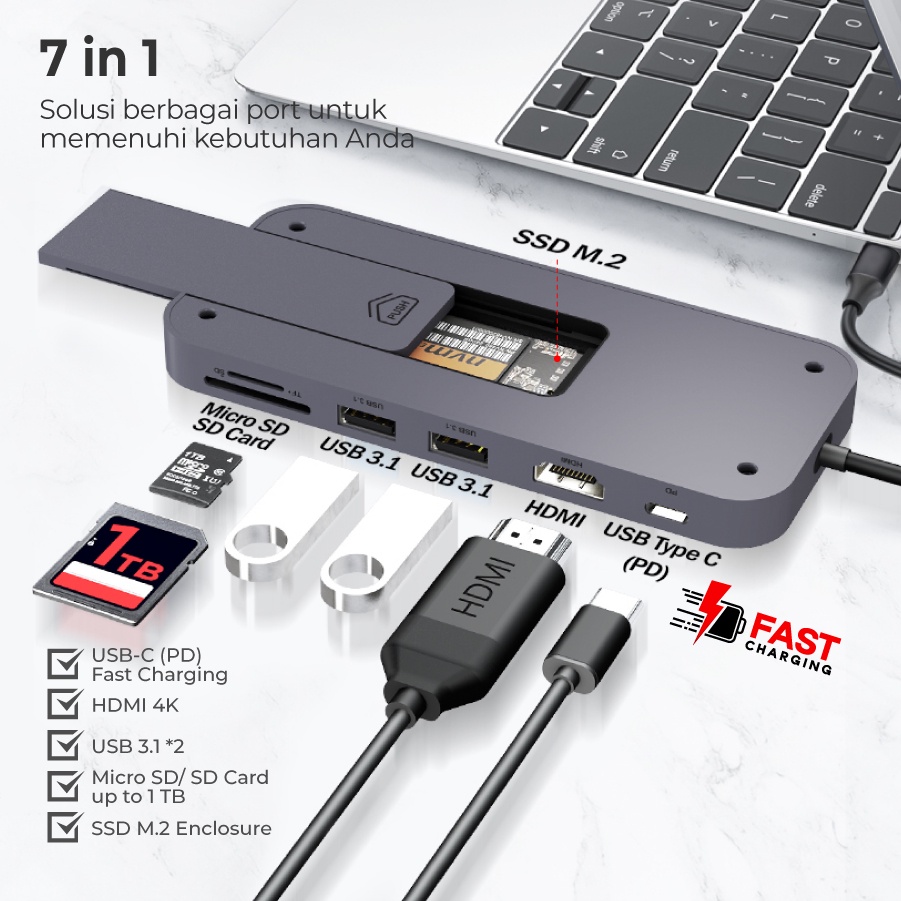 Hub Converter Type C 3.1 Macbook Laptop Ipad 7 1n 1 PX UCH-600