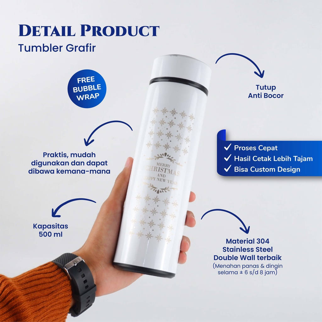 TUMBLER LASER GRAFIR SPESIAL Edisi Natal Tahun Baru Custom Termos Merry Christmas Happy New Year Tumblr Botol Minuman Cetak Satuan Grosir Souvenir Gift Hadiah Wedding Couple Thermos Unik Murah Lucu