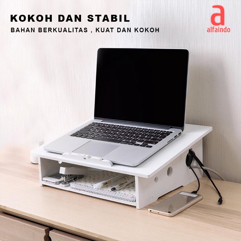 Alfaindo Rak Meja Laptop Portable Minimalis Tatakan Kayu WPC Anti Air - DC021