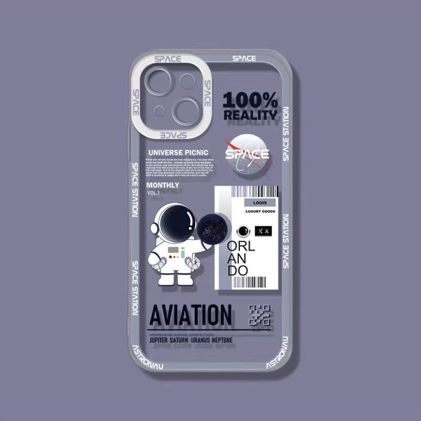 Soft Case TPU Transparan Motif Astronot Untuk Iphone 13 Pro Max / 12 / 11 / XS / XR / X / 8 / 7 / 6 Plus Mini SE 2020