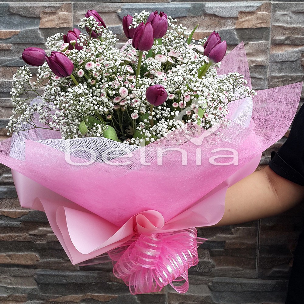 Hand Bouquet Fresh Tulip Flower Buket Bunga Asli Tangan Calimero Tulip Wisuda Birthday Anniversary