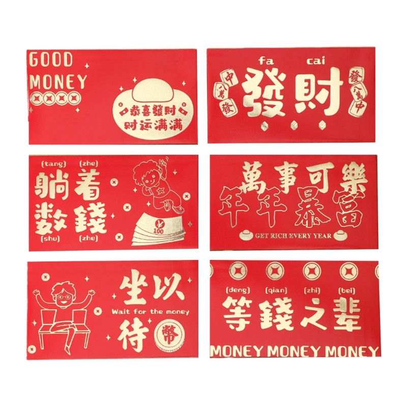 Zzz 2023 6pcsset Amplop Angpao Tahun Baru Cina Motif Kelinci Warna Merah