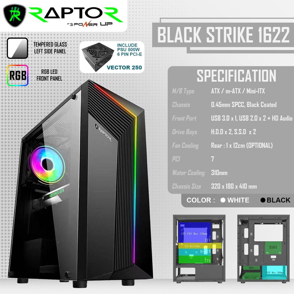 Casing Raptor Black Strike 1622 Free PSU Vector 250 ATX