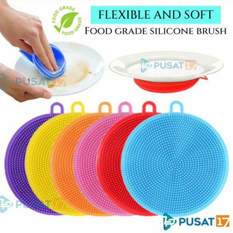 SPONS SILIKON CUCI PIRING BULAT SERBAGUNA - SILICONE BRUSH FOOD GRADE - PELANGI ACCESORIES 88