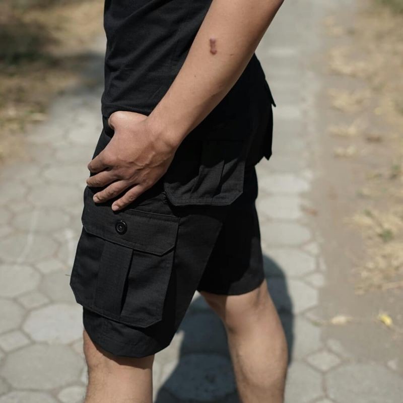 CELANA CARGO PENDEK SIZE 27-38 HITAM MOCA GREY CREAM-HITAM