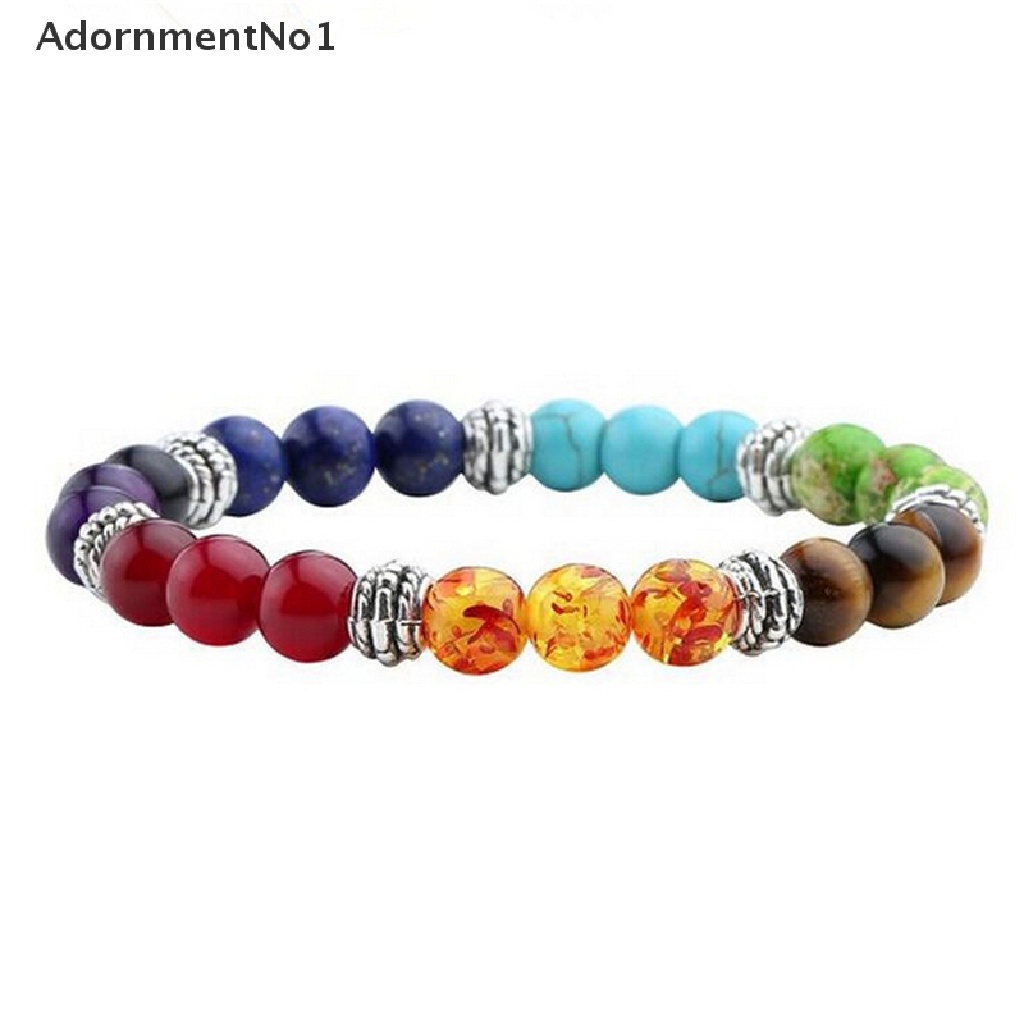 (AdornmentNo1) 1pc Gelang Tangan Wanita Manik Batu Lava Rock 7 Batu Chakra Reiki