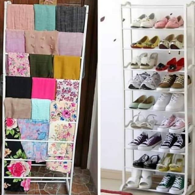 1kg Amazing Shoes Rack 10 Tingkat Warna Putih Bisa D Jadikan Rak Sepatu Rak Jilbab Ajaib Shopee Indonesia