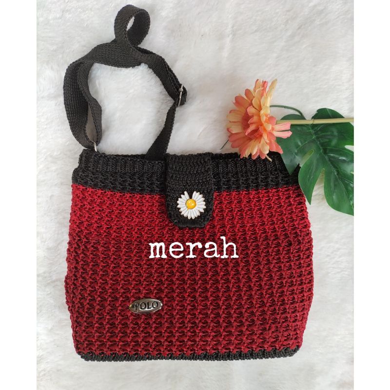 TAS SELEMPANG WANITA/TAS RAJUT TEBAL MOTIF SUNFLOWER