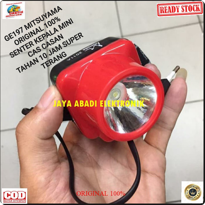 G197 Mitsuyama original headlamp senter kepala pala lampu led lamp cas casan baterai putih sinar cahaya terang charge G197  TAHAN MAXSIMAL 10 JAM  Tersedia warna lampu: - Putih  Senter Kepala Mitsuyama dengan cahaya sangat terang, baterai internal lithium