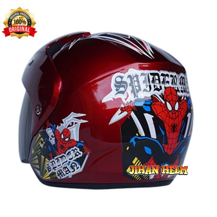 HELM ANAK / HELM JM / HELM JM JUNIOR RED MAROON SPIDERMAN TERBARU