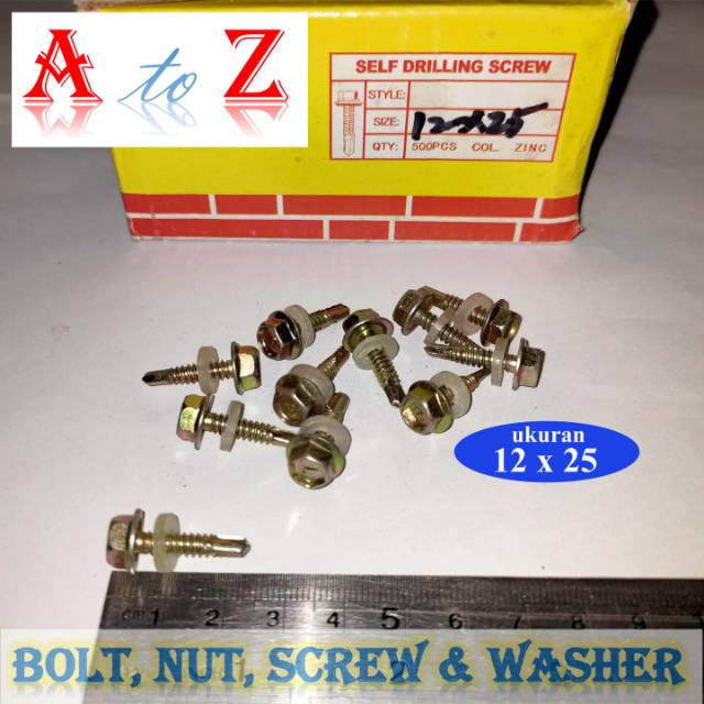 Baut driling 12 x 25 mm (100pcs)/baja ringan/atap/taso/seng/sds/roofing/sekrup driling 12 x 25mm