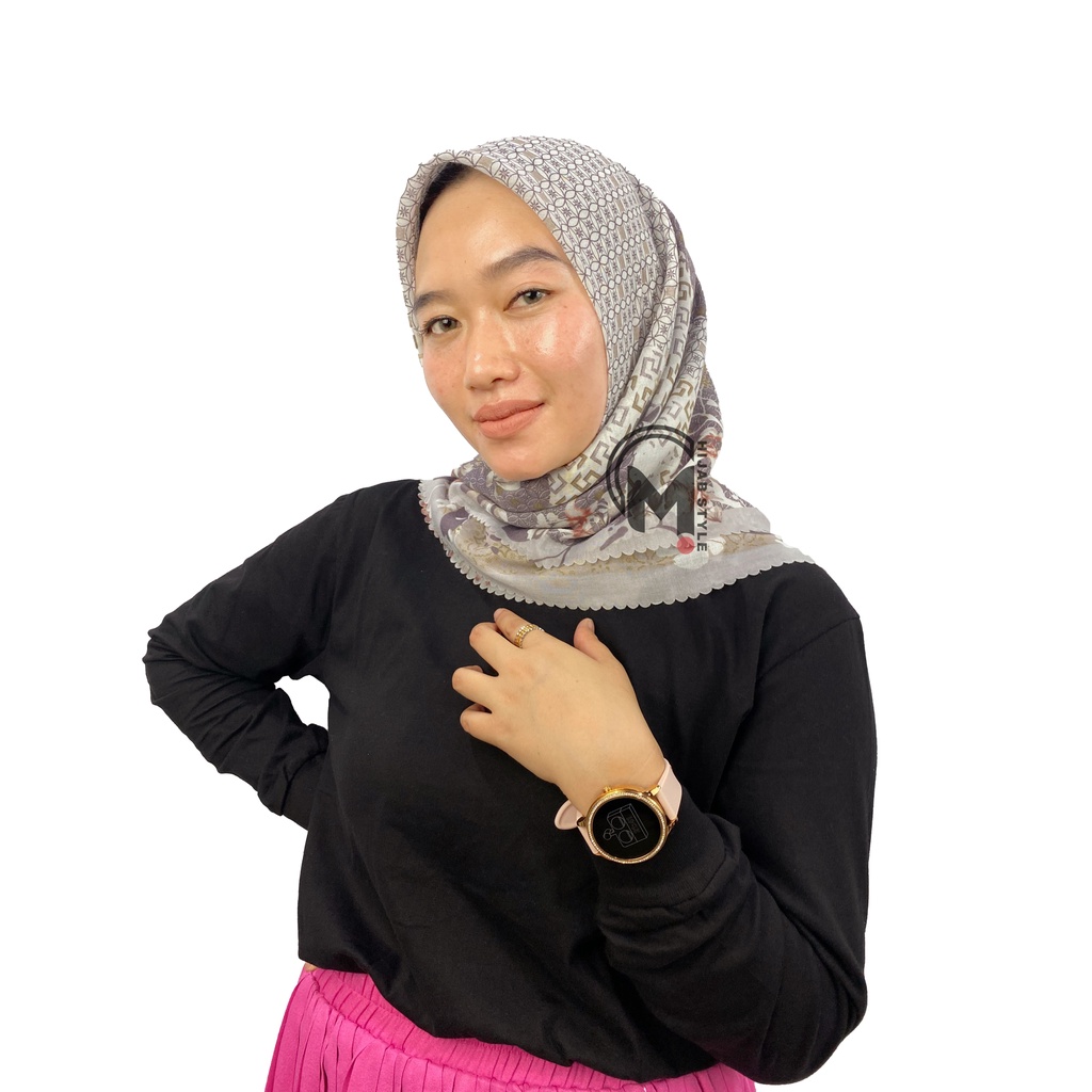Mecca Hijab Voal Segi Empat Motip Bunga Lasercut Printing Premium II Hijab Voal Motif II Kerudung Segi Empat Motif