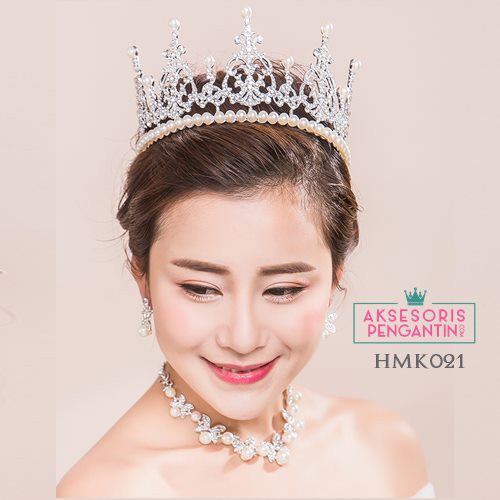 Aksesoris Royal Wedding Modern l Paket Crown Kalung Anting Pengantin- HMK021