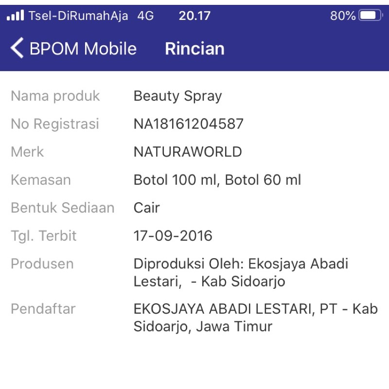 Natura Beauty Spray Asli