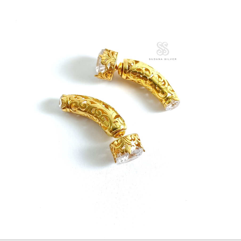 Anting Subeng Perak Motif Lengkung Gold Plated Bali